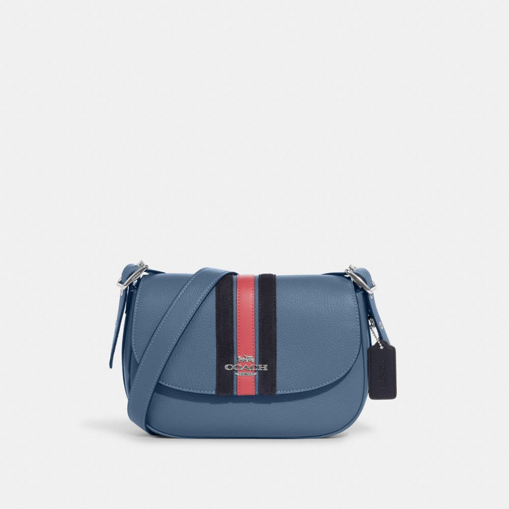 COACH CB897 Macie Saddle Bag With Varsity Stripe SV/Indigo Multi