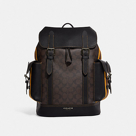 COACH CB902 Hudson Backpack In Signature Canvas With Varsity Stripe QB/Mahogany/Buttercup-Multi