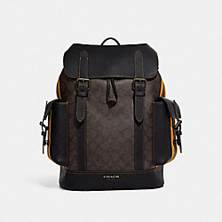 Hudson Backpack In Signature Canvas With Varsity Stripe - CB902 - QB/Mahogany/Buttercup Multi
