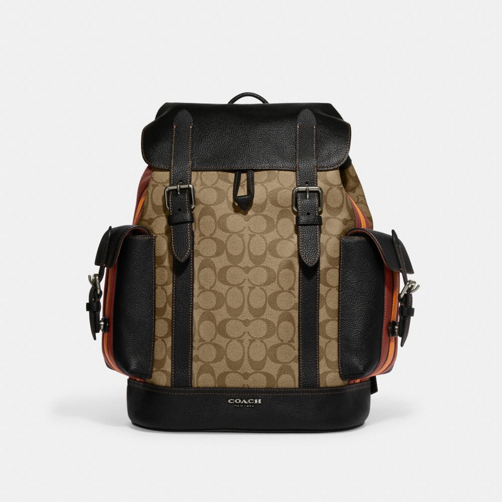 COACH CB902 Hudson Backpack In Signature Canvas With Varsity Stripe QB/Khaki/Terracotta Multi