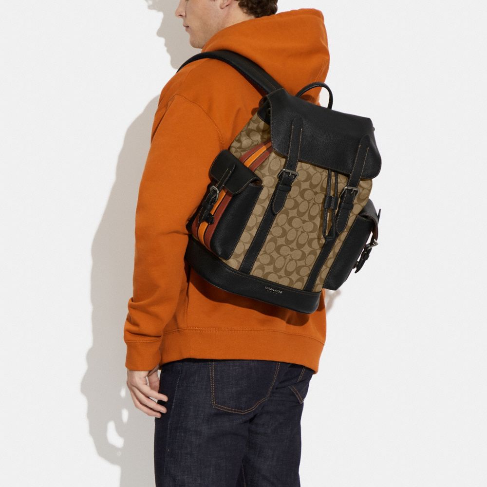 HUDSON BACKPACK IN SIGNATURE CANVAS WITH VARSITY STRIPE