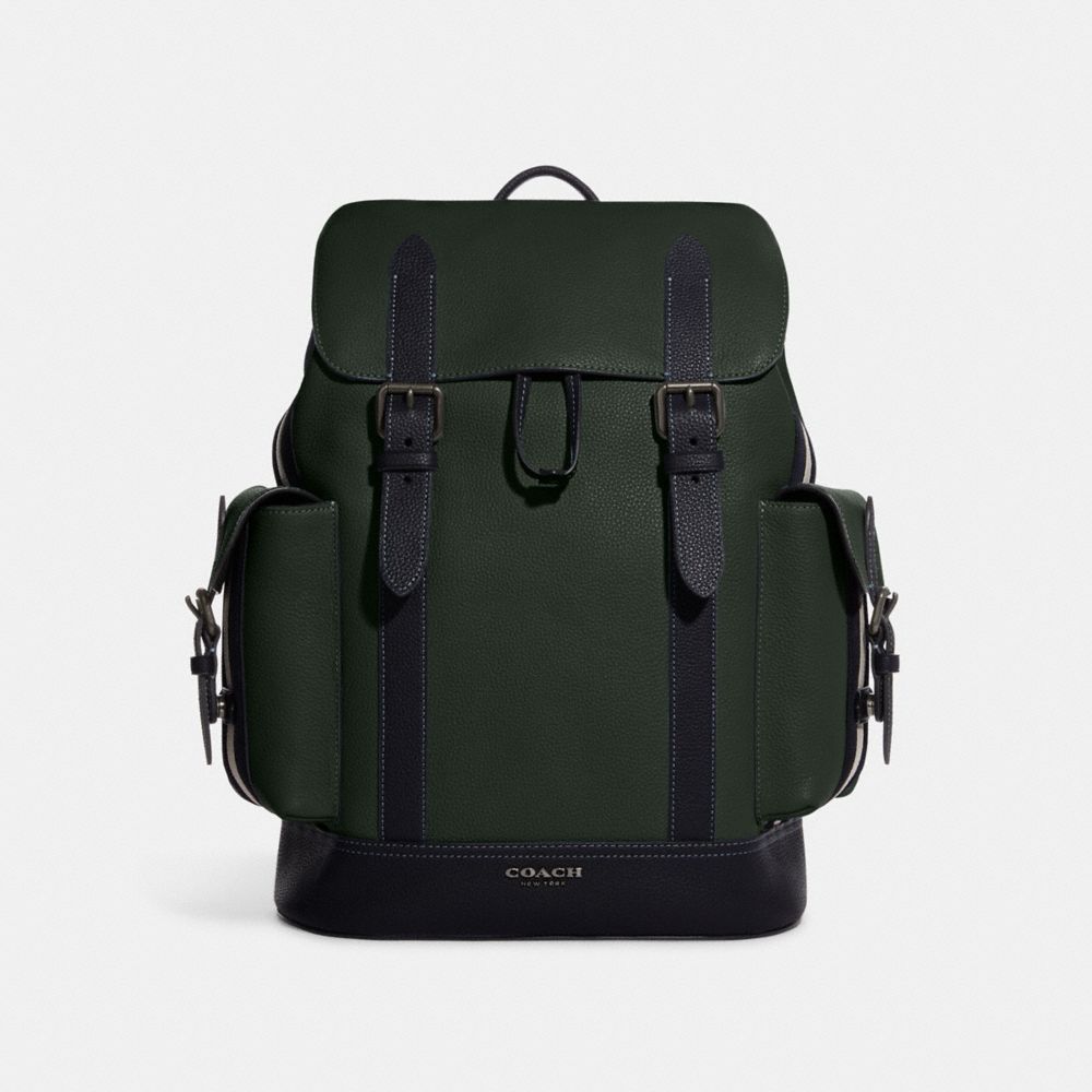 COACH CB903 Hudson Backpack With Varsity Stripe QB/Amazon Green/Denim Multi