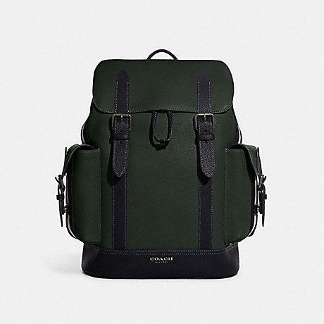 COACH CB903 Hudson Backpack With Varsity Stripe QB/Amazon-Green/Denim-Multi