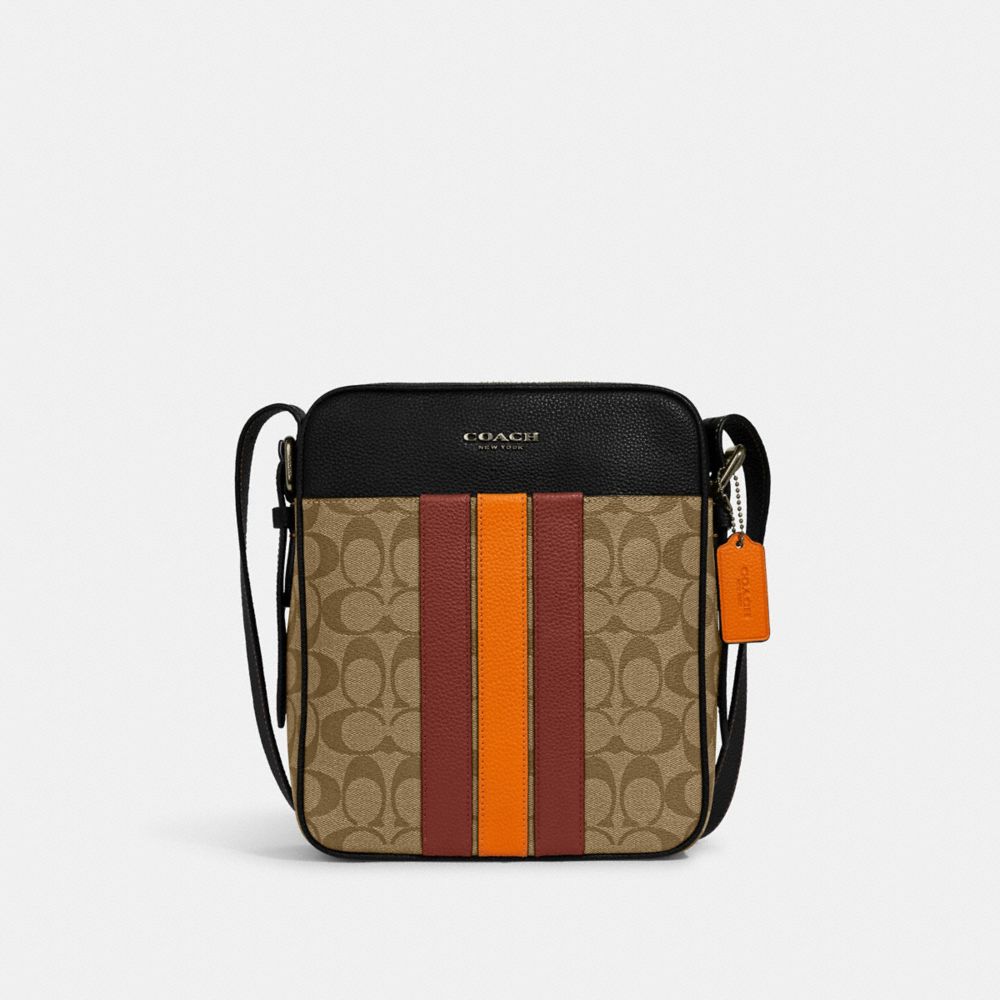 COACH CB907 Hudson Crossbody 21 In Signature Canvas With Varsity Stripe QB/Khaki/Terracotta Multi