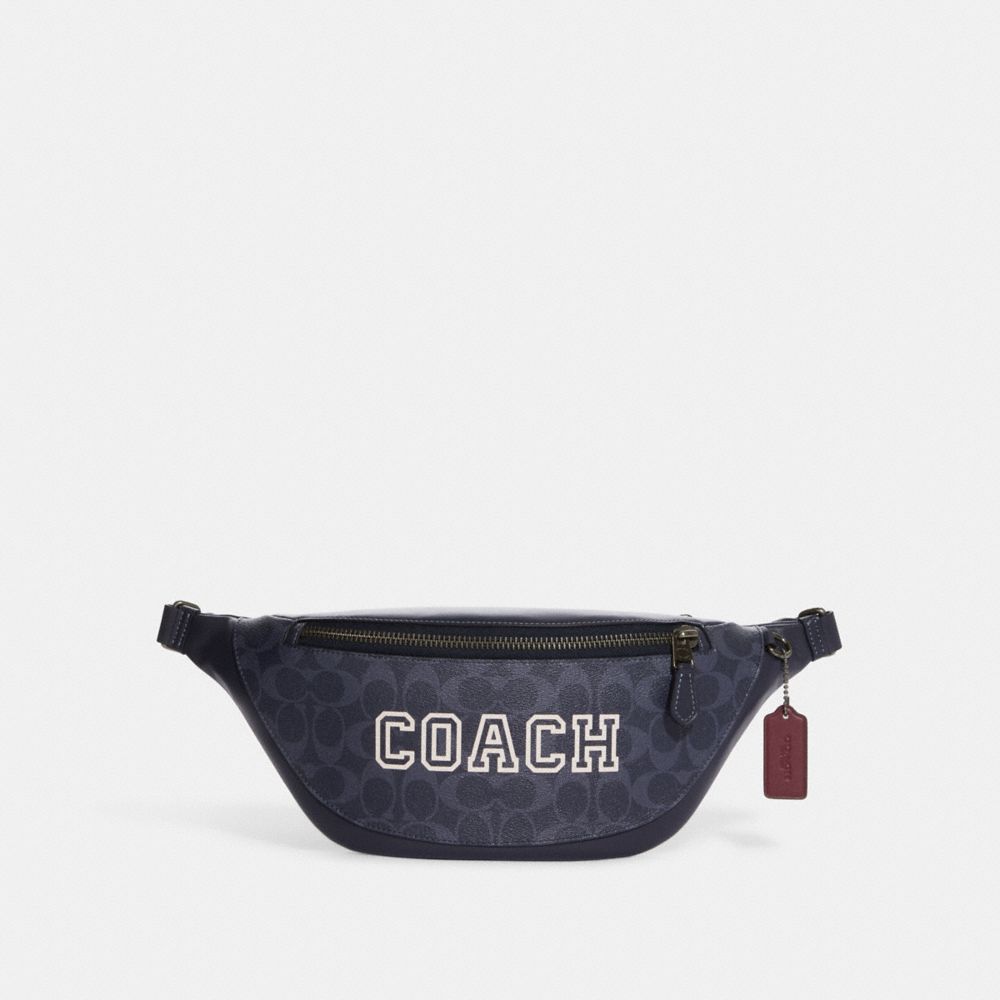 Warren Belt Bag In Signature Canvas With Varsity Motif - CB912 - QB/Denim/Chalk