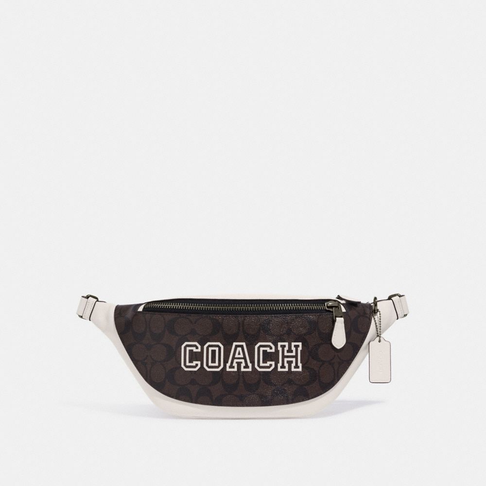 COACH CB912 Warren Belt Bag In Signature Canvas With Varsity Motif QB/Mahogany/Chalk