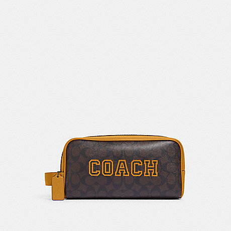COACH CB920 Large Travel Kit In Signature Canvas With Varsity Motif QB/Mahogany/Buttercup
