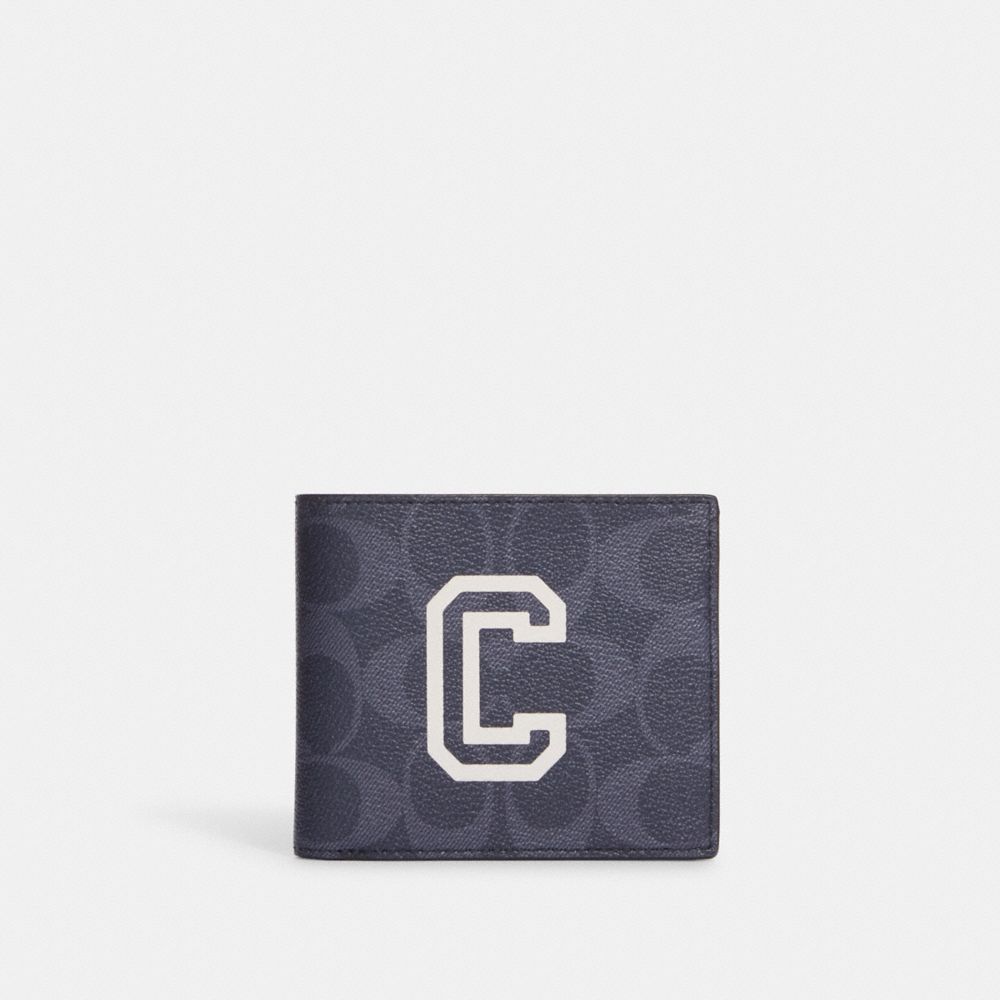 COACH CB924 Id Billfold Wallet In Signature Canvas With Varsity Motif QB/DENIM/CHALK