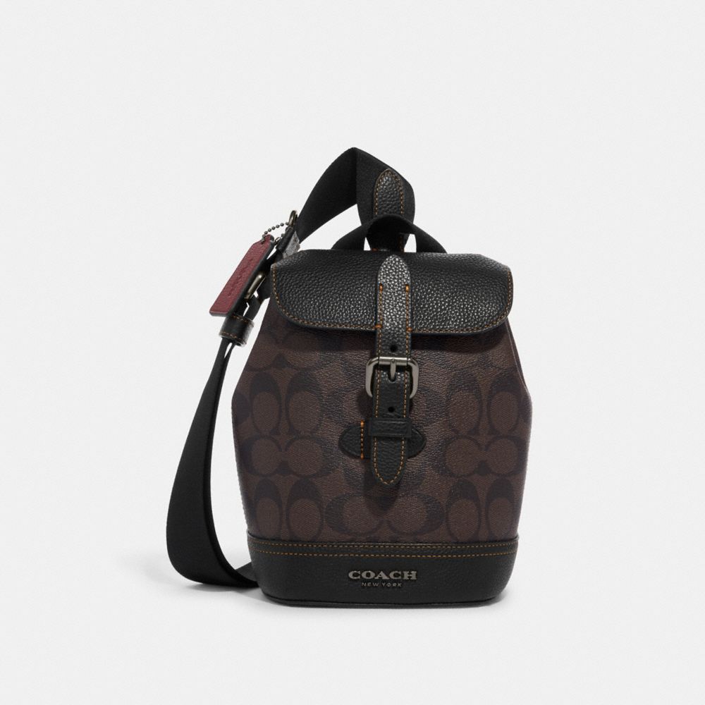 COACH CB928 Hudson Small Pack In Signature Canvas Gunmetal/MAHOGANY/BLACK