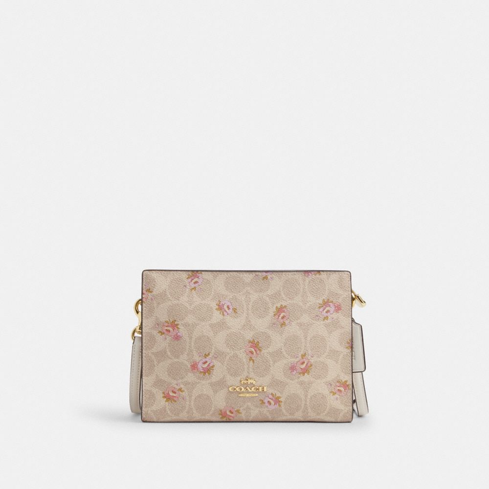 COACH CBA71 Slim Crossbody Bag In Signature Canvas With Floral Print GOLD/SAND MULTI