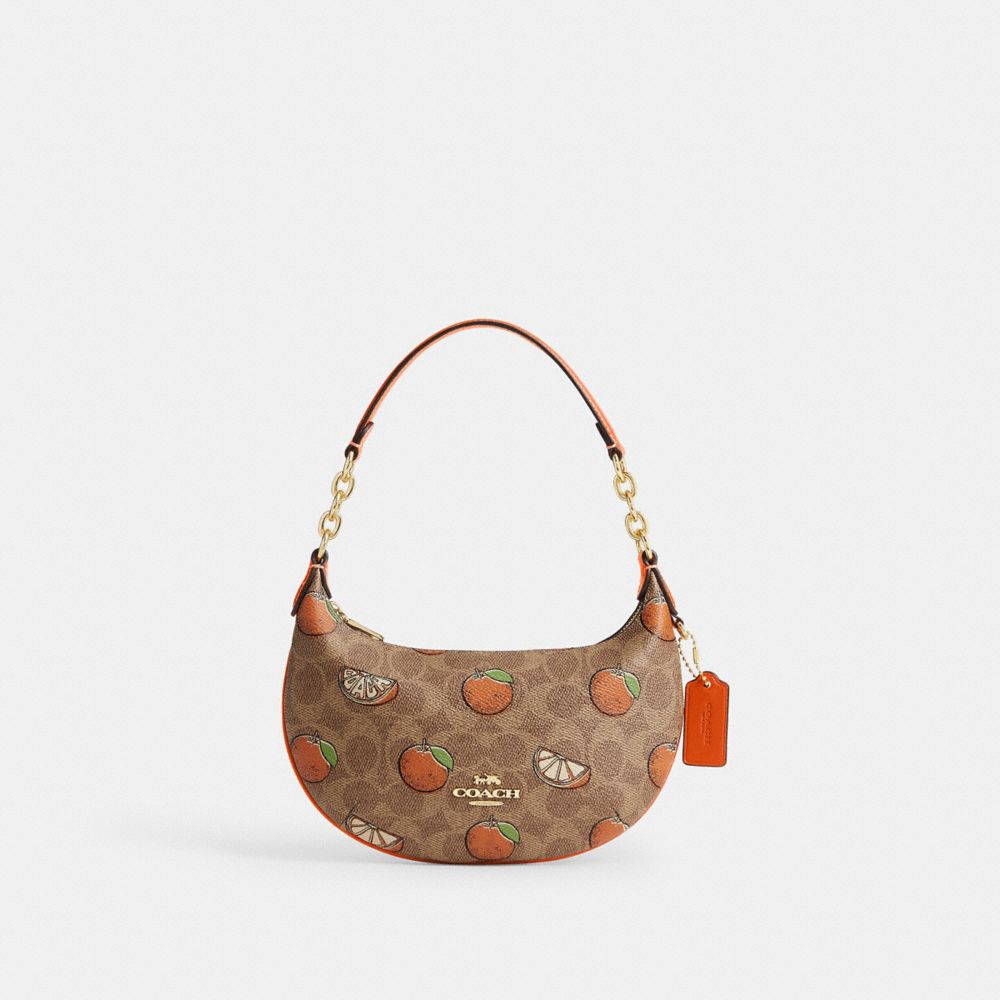 Mini Payton Bag In Signature Canvas With Orange Print - CBA78 - Gold/Tan Multi