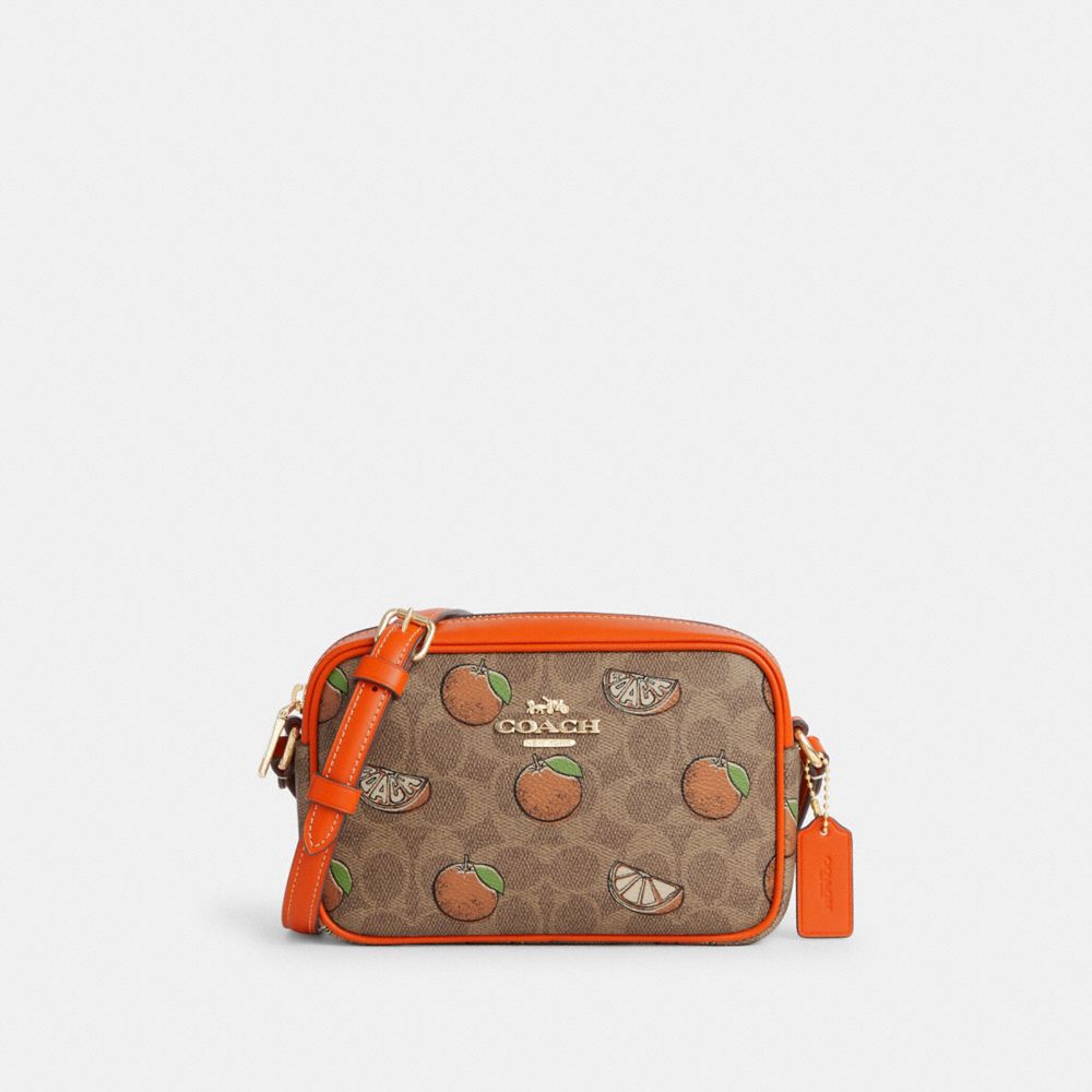 Mini Jamie Camera Bag In Signature Canvas With Orange Print - CBA81 - Gold/Tan Multi