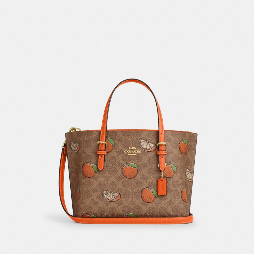 Mollie Tote Bag 25 In Signature Canvas With Orange Print - CBB55 - Gold/Tan Multi