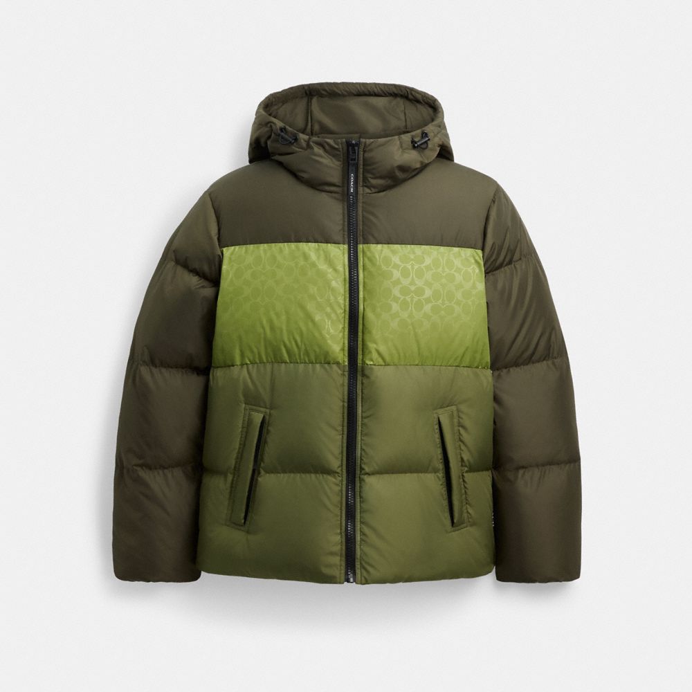COACH CBB56 Colorblock Down Jacket GREEN MULTI