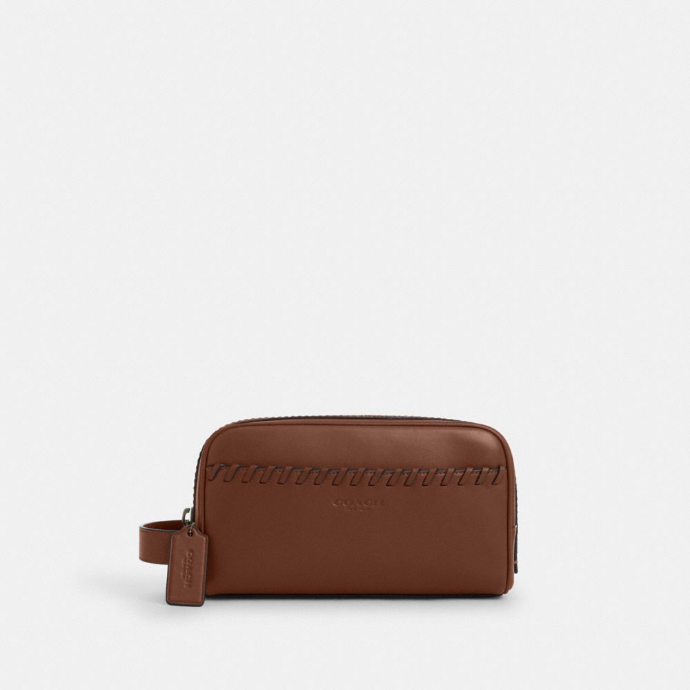 COACH CBE03 Small Travel Kit With Whipstitch GUNMETAL/SADDLE