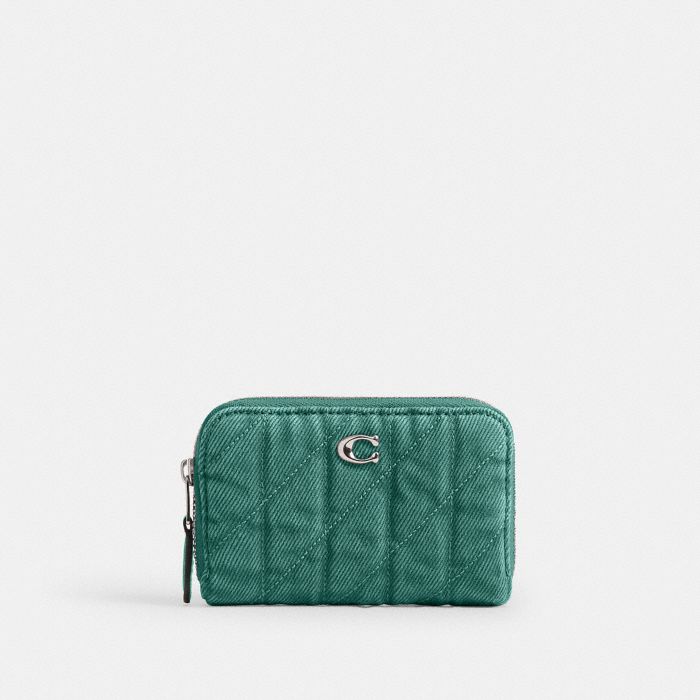 QUILTED COLORED DENIM ESSENTIAL SMALL ZIP AROUND CARD CASE