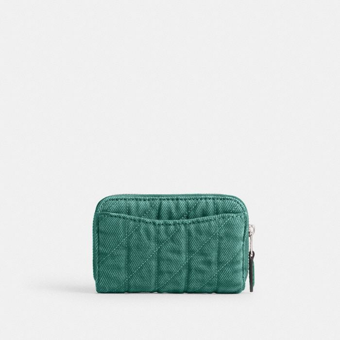 QUILTED COLORED DENIM ESSENTIAL SMALL ZIP AROUND CARD CASE