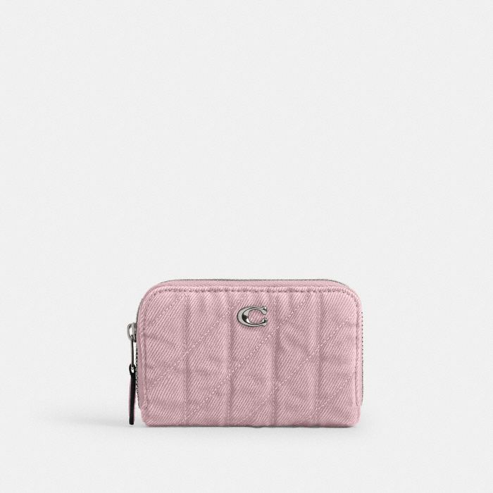 QUILTED COLORED DENIM ESSENTIAL SMALL ZIP AROUND CARD CASE