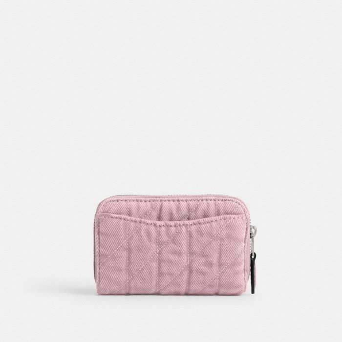 QUILTED COLORED DENIM ESSENTIAL SMALL ZIP AROUND CARD CASE