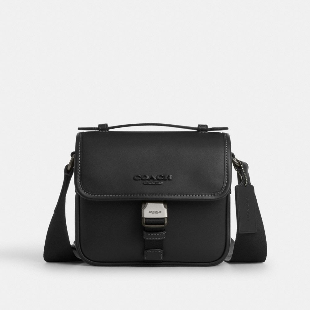 COACH&reg;,Racer Crossbody Bag,Calfskin Leather,Crossbody,Metal,Logo,Casual,Gunmetal/Black