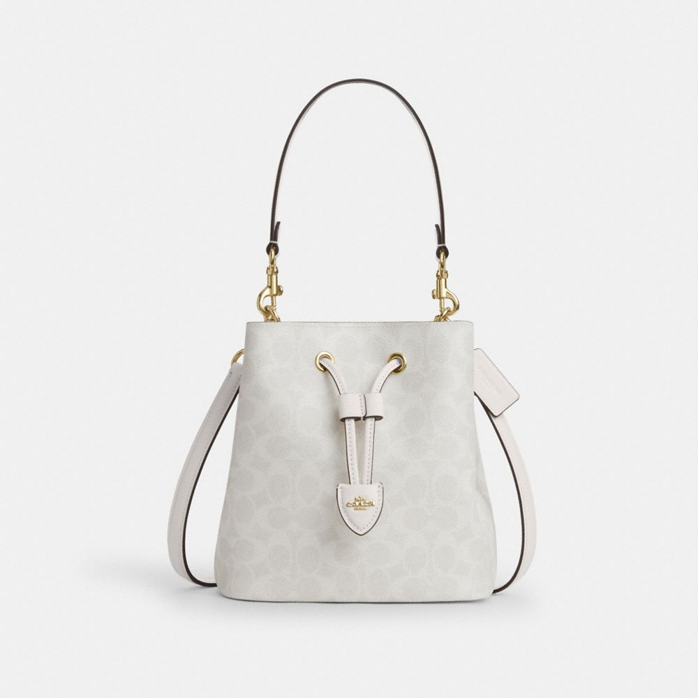 Rowan Bucket Bag In Signature Canvas - CBH07 - Gold/White/Chalk