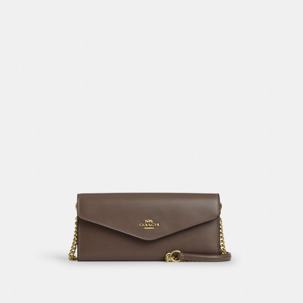 COACH&reg;,Klare Wallet With Chain,Leather,Clutch,Logo,Metal,Shoulder Guard,Day Party,Brown,Front View