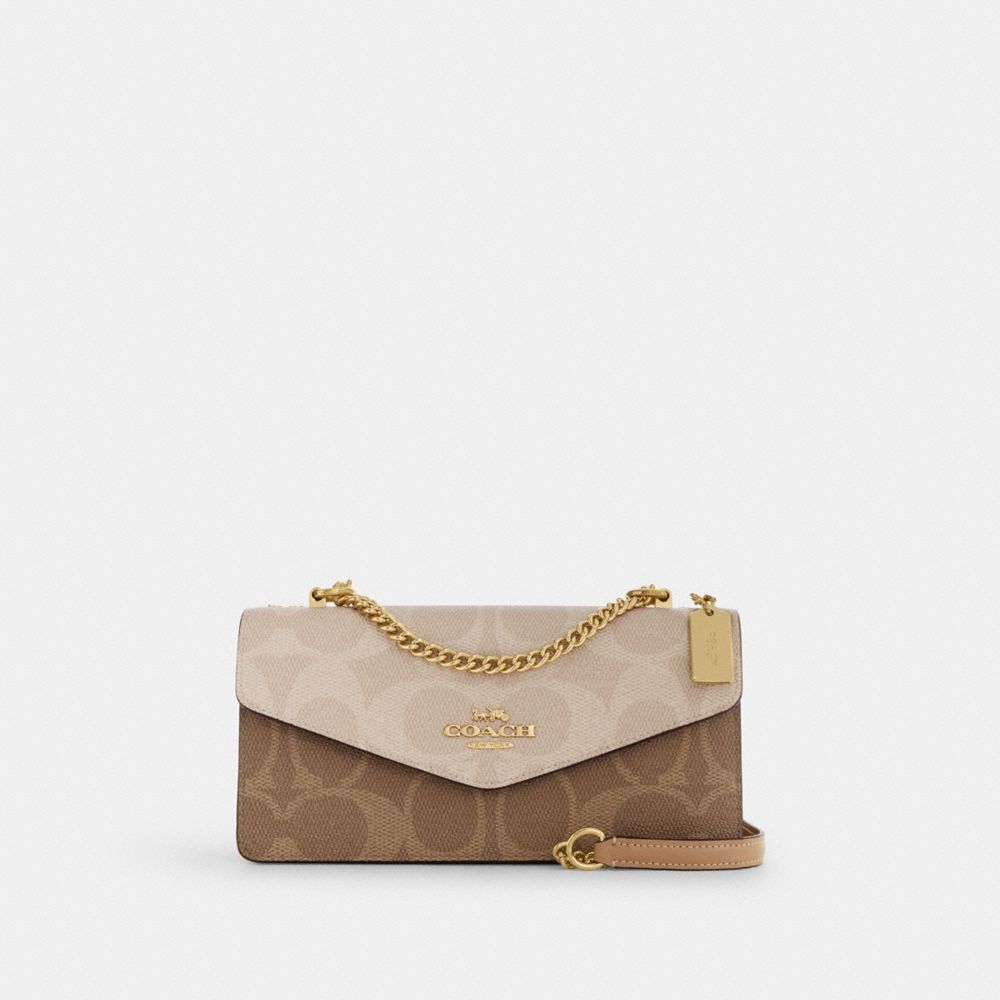 Klare Envelope Crossbody Bag In Blocked Signature Canvas - CBI99 - Gold/Sand/Tan