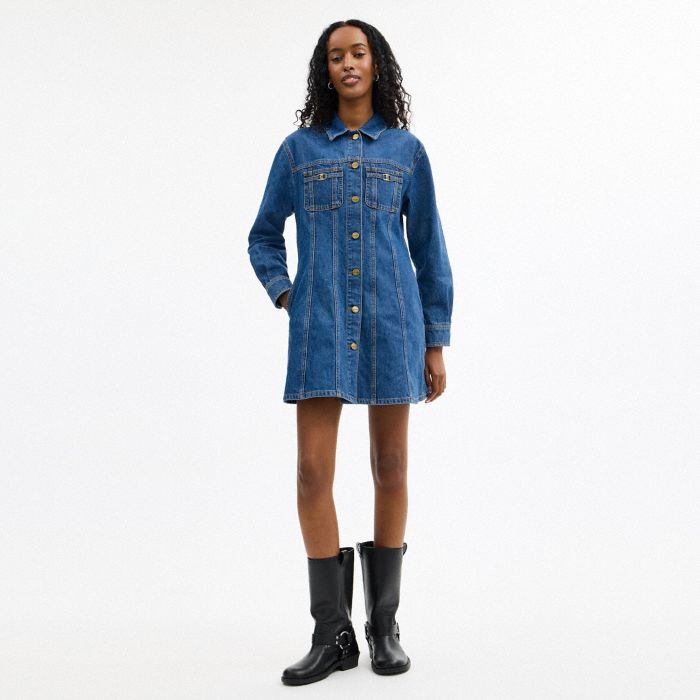 LONG SLEEVE DENIM DRESS IN ORGANIC COTTON