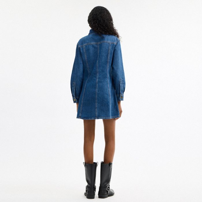 LONG SLEEVE DENIM DRESS IN ORGANIC COTTON