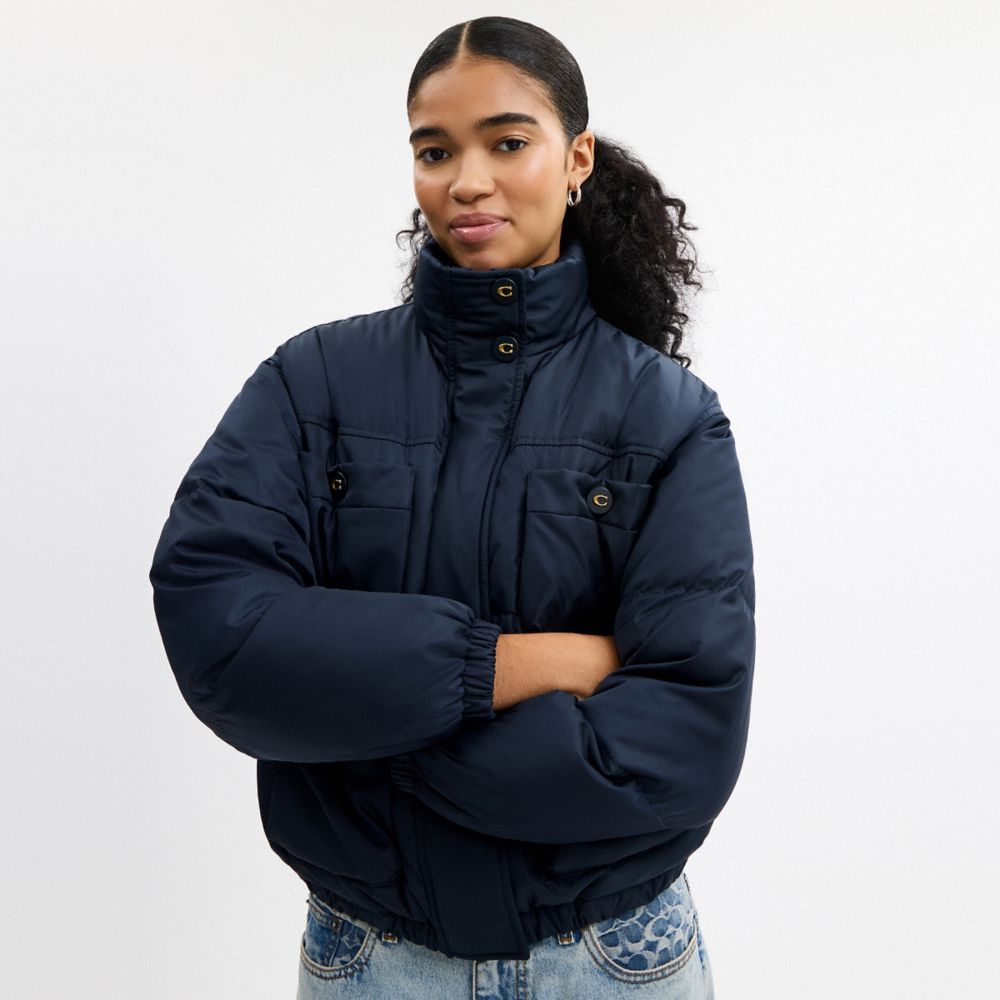 四口袋中長版羽絨外套