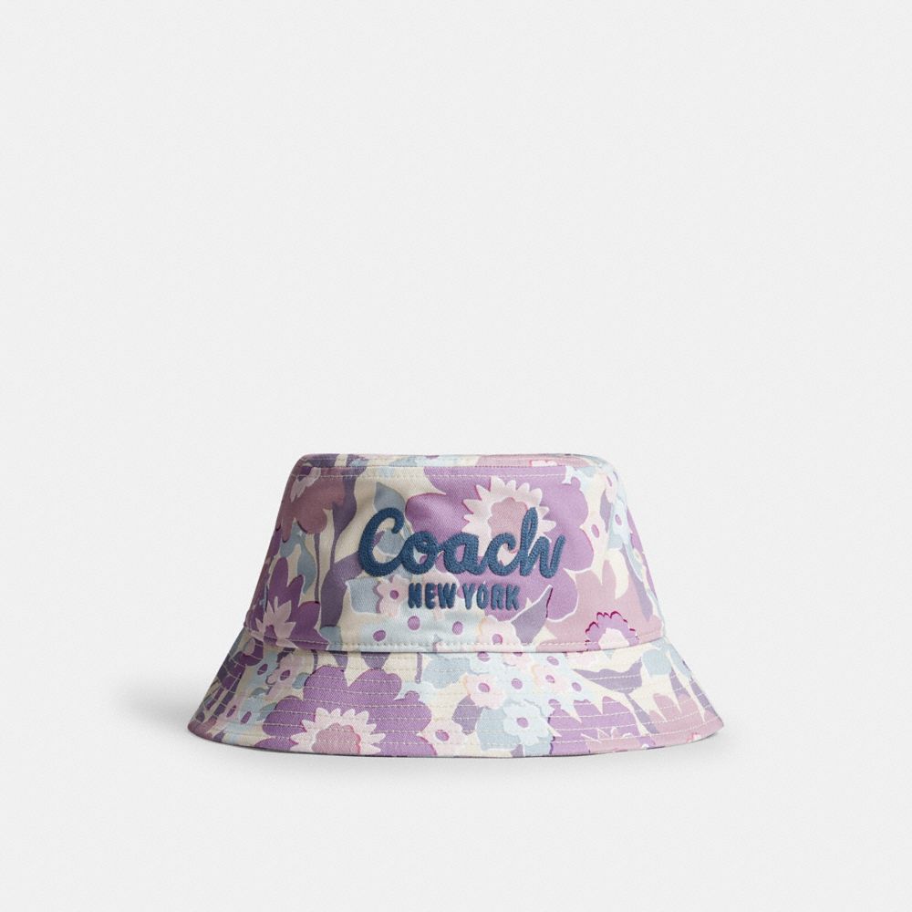 Coach Script Floral Print Bucket Hat - CBN77 - Purple Multi