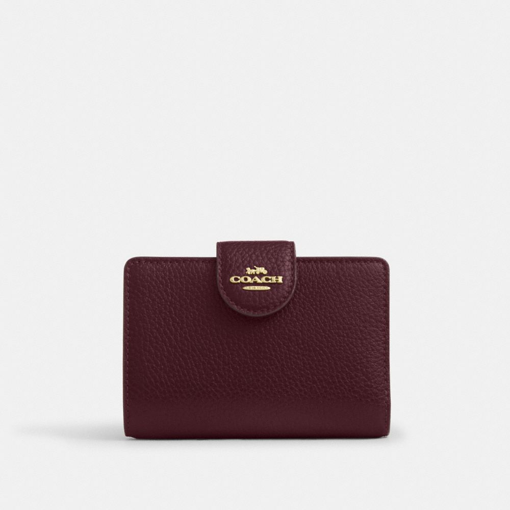 COACH CBO41 Medium Corner Zip Wallet GOLD/DARK WINE