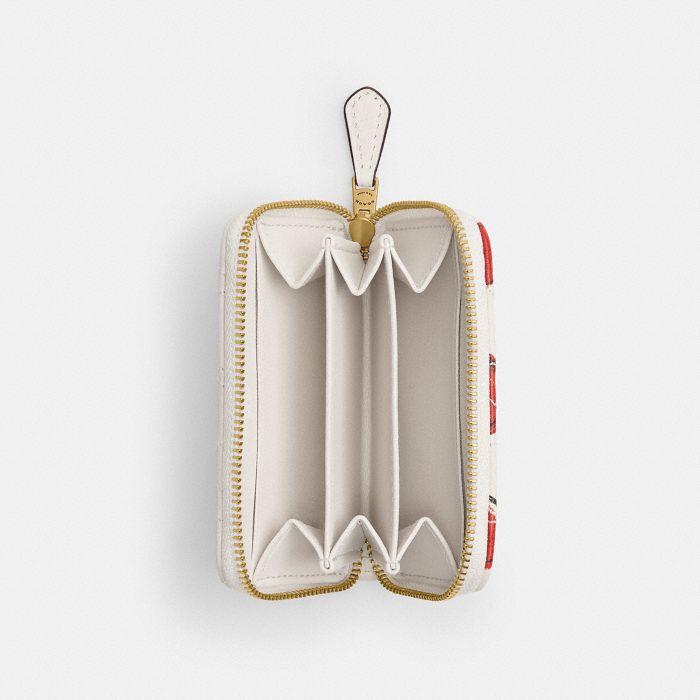 ESSENTIAL SMALL ZIP AROUND CARD CASE WITH QUILTING AND HEART PRINT