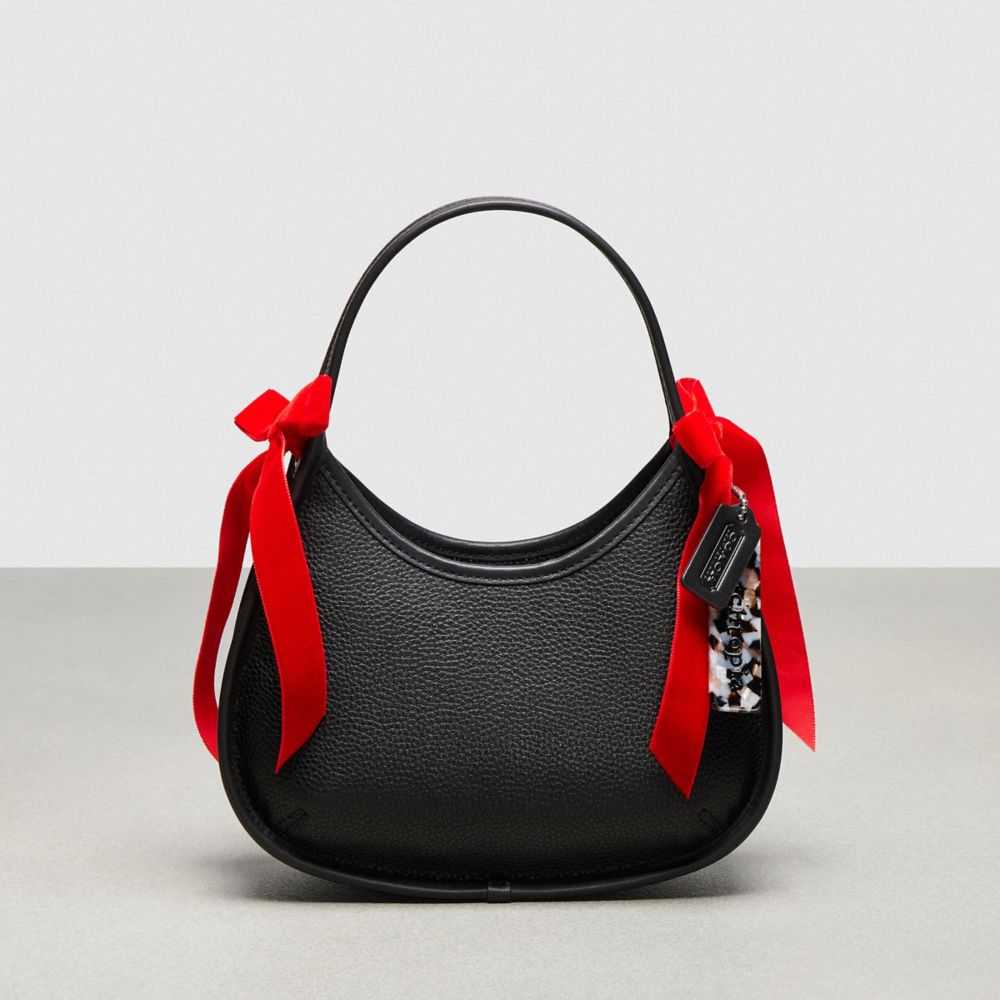 COACH CBS92 Ergo Bag In Coachtopia Leather With Velvet Bows BLACK/RED