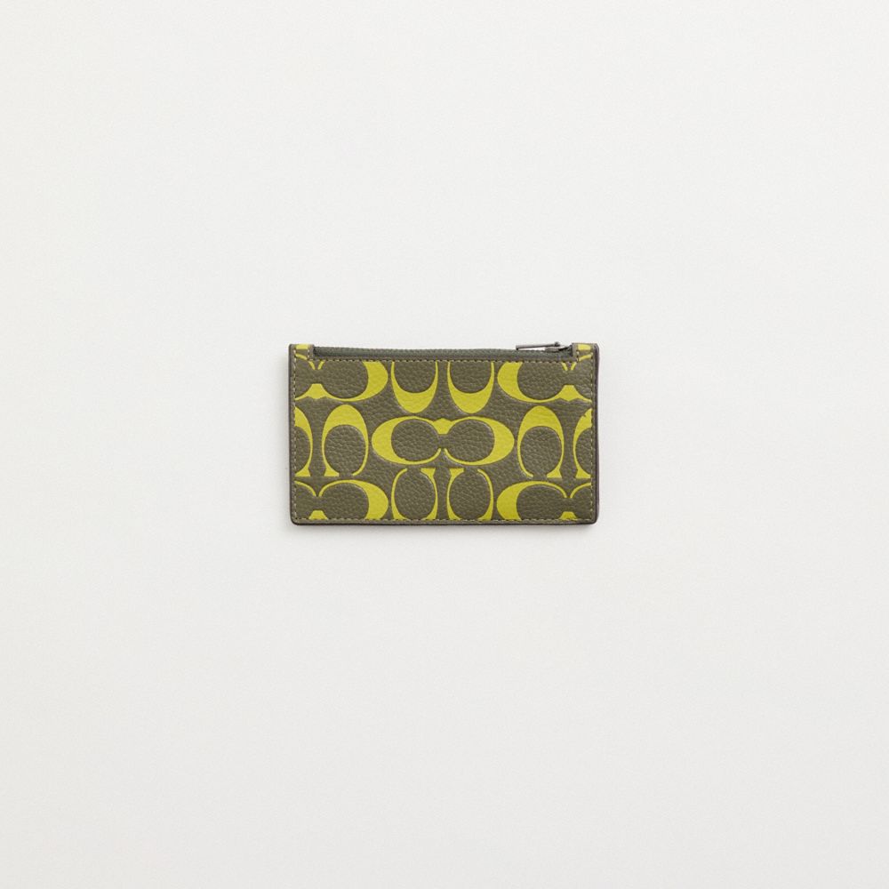 COACH CBV23 Restored Zip Card Case In Signature Leather ARMY GREEN/KEY LIME