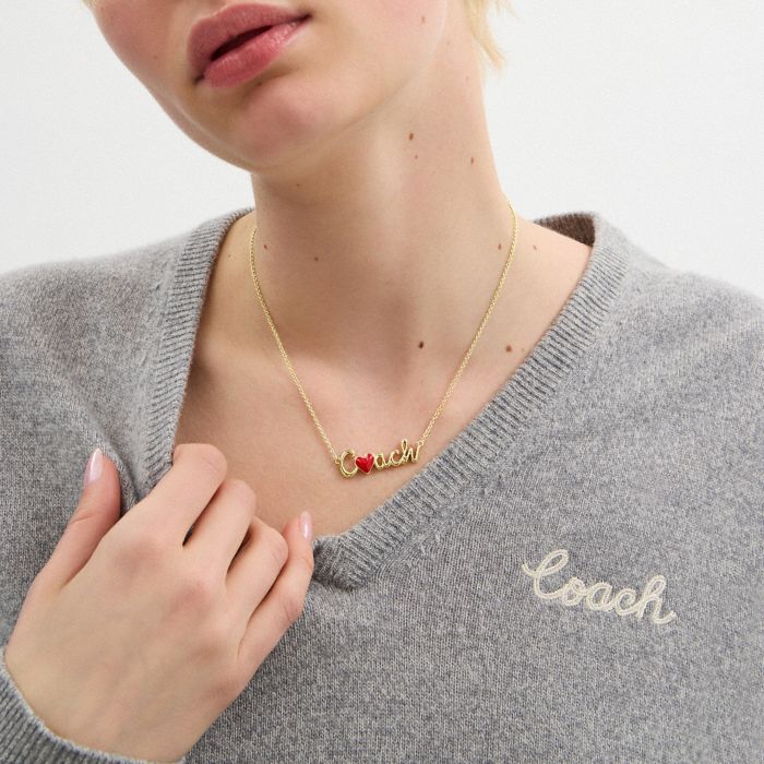 COACH HEART SCRIPT PENDANT NECKLACE