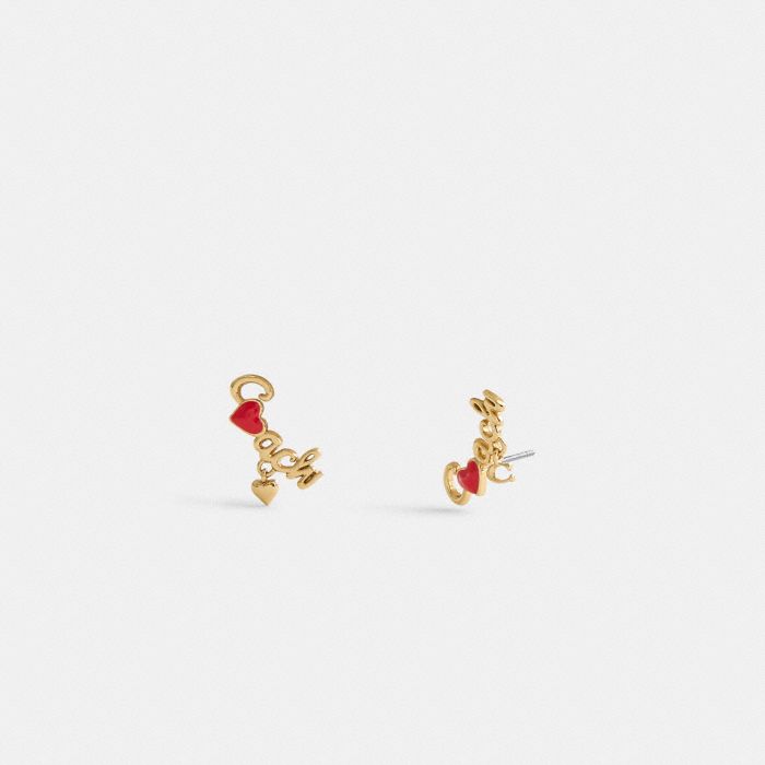 COACH HEART SCRIPT CRAWLER EARRINGS