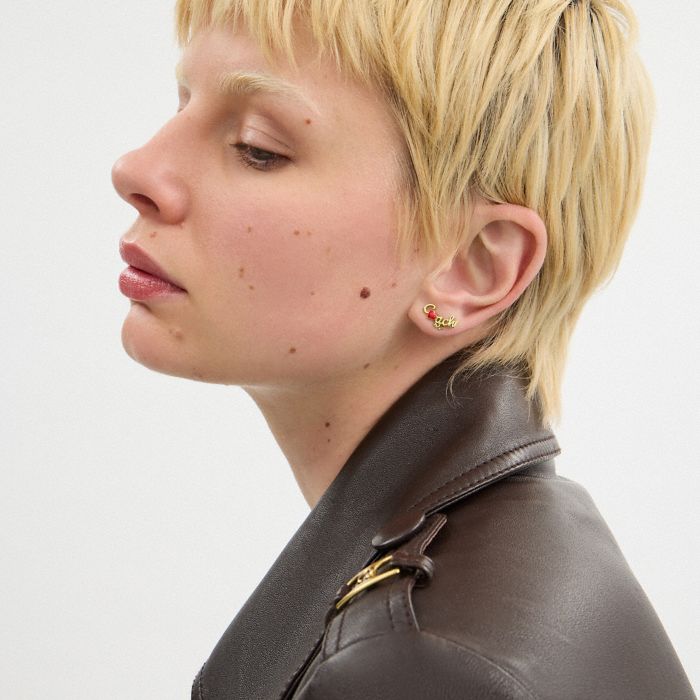 COACH HEART SCRIPT CRAWLER EARRINGS