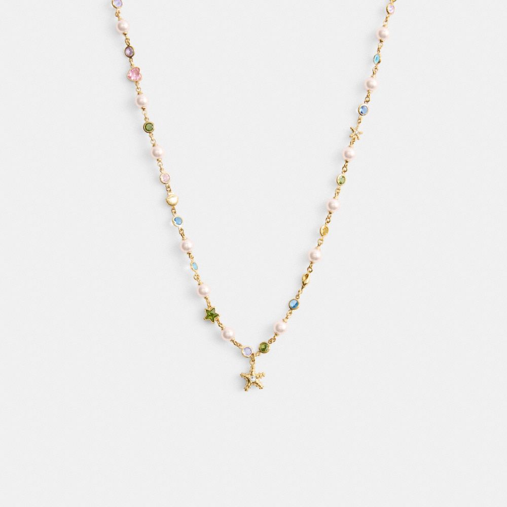 Starfish Pearls And Beads Necklace - CBW06 - Gold/Pearl Multi