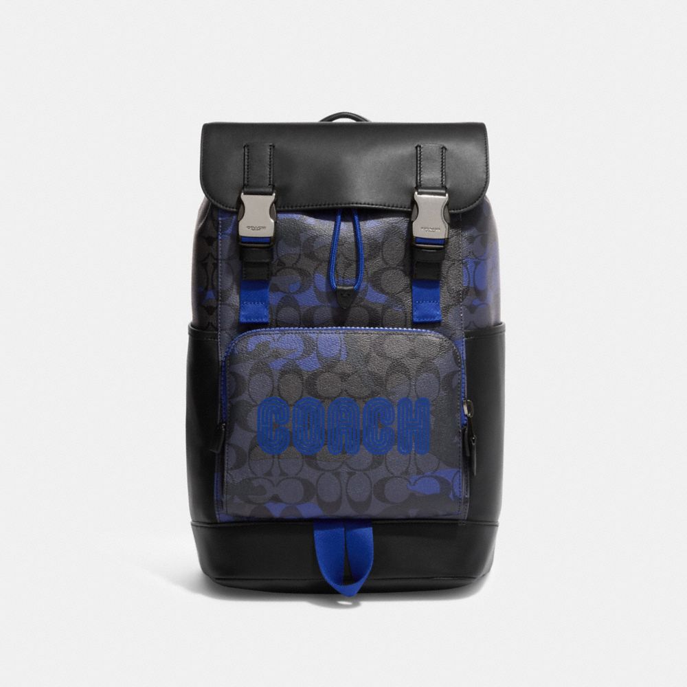 TRACK BACKPACK IN SIGNATURE CANVAS WITH CAMO PRINT AND COACH PATCH