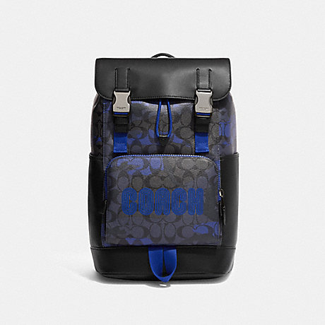COACH CC016 Track Backpack In Signature Canvas With Camo Print And Coach Patch Gunmetal/Charcoal/Sport Blue Multi
