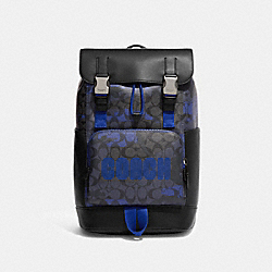 Track Backpack In Signature Canvas With Camo Print And Coach Patch - CC016 - Gunmetal/Charcoal/Sport Blue Multi