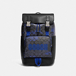 COACH CC016 Track Backpack In Signature Canvas With Camo Print And Coach Patch GUNMETAL/CHARCOAL/SPORT BLUE MULTI