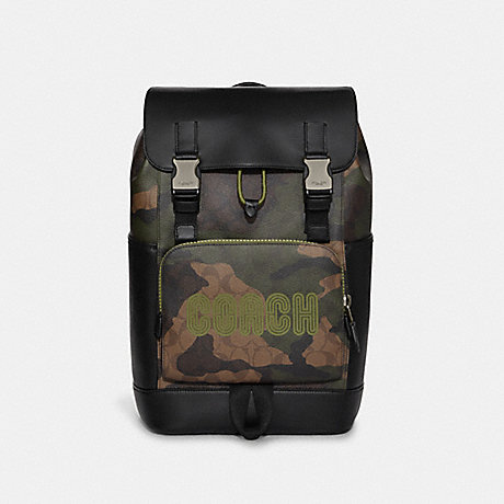 COACH CC016 Track Backpack In Signature Canvas With Camo Print And Coach Patch QB/Khaki/Olive Green Multi