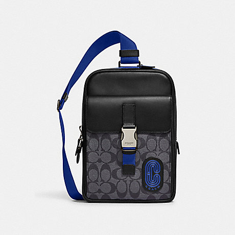 COACH CC017 Track Pack In Signature Canvas With Coach Patch Gunmetal/Charcoal/Sport-Blue-Multi