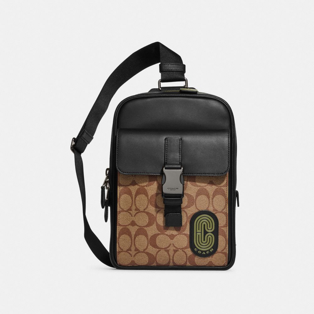 COACH CC017 Track Pack In Signature Canvas With Coach Patch QB/Khaki/Olive Green Multi