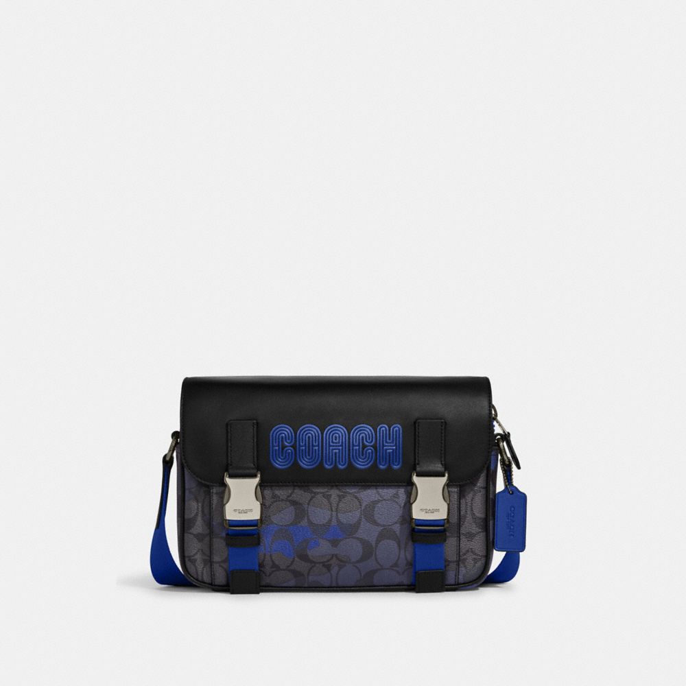 Track Crossbody In Signature Canvas With Camo Print And Coach Patch - CC018 - Gunmetal/Charcoal/Sport Blue Multi