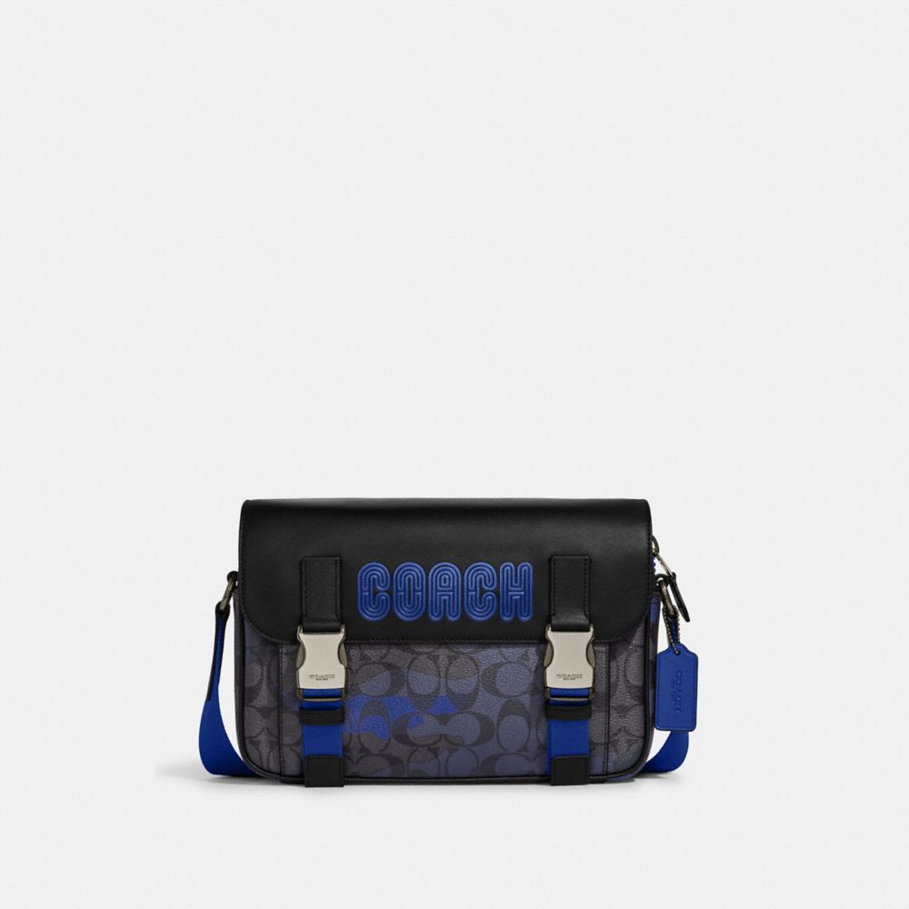 COACH CC018 Track Crossbody In Signature Canvas With Camo Print And Coach Patch Gunmetal/Charcoal/Sport Blue Multi