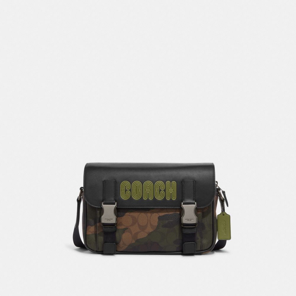 Track Crossbody In Signature Canvas With Camo Print And Coach Patch - CC018 - QB/Khaki/Olive Green Multi