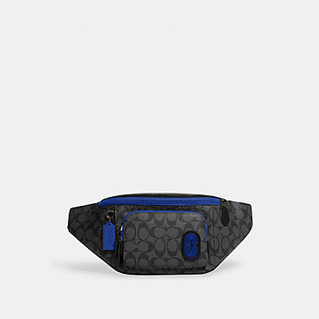 COACH CC019 Track Belt Bag In Signature Canvas With Coach Patch Gunmetal/Charcoal/Sport-Blue
